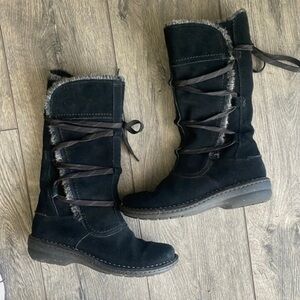 Clarks boots suede black lace up faux fur size 8.5 Aviation Hayes